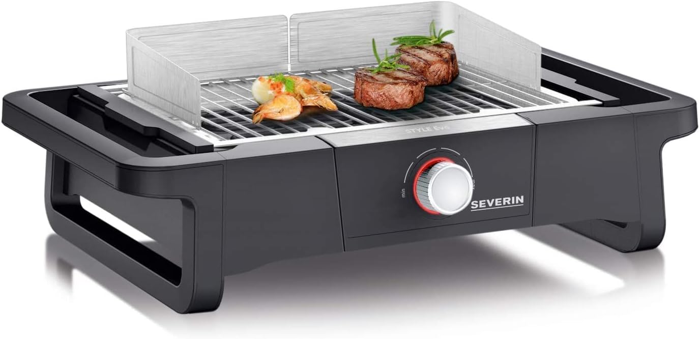 SEVERIN Style Evo PG 8123 - Barbecue elettrico per interni ed esterni, con avvio rapido fino a 350 °C, per balcone con distribuzione ottimale del calore, colore: Nero SEVERIN Style Evo PG 8123 - Barbecue elettrico per interni ed esterni, con avvio rapido fino a 350 °C, per balcone con distribuzione ottimale del calore, colore: Nero