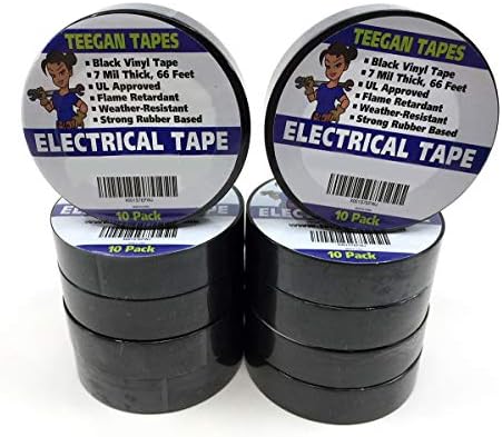 Gaffer Power Electrical Tape - Black Vinyl Electric Tape (10 Pack) | Thin | 7 mil Wire Tape | 3/4 Inch Wide x 66 Foot Long Roll | Rubber Base | Flame Retardant, Temperature & Weather Resistant