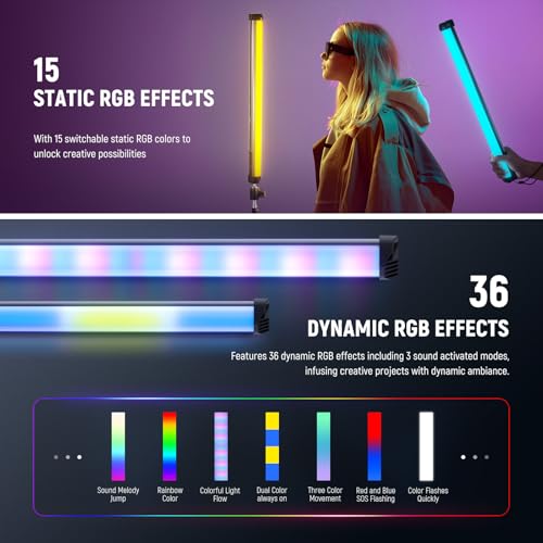 Image of NEEWER Basics 21 inch Magnetic RGB Light Wand, CRI95 Dimmable 14W LED Handheld Video Tube Lighting Stick with 51 RGB Modes, 4000mAh Battery for YouTube TikTok Recording Studio Photography Streaming, SL50