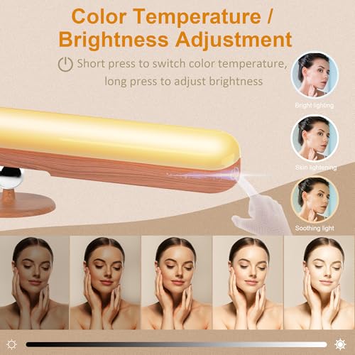 Image of Benreom 2 Pack Vanity Lights for Mirror with 4000mAh Rechargeable Battery, Touch Control Dimmable Makeup Light with 3 Color Modes, Magnetic 360 Adjustable LED Bathroom Mirror Light, Light Wood