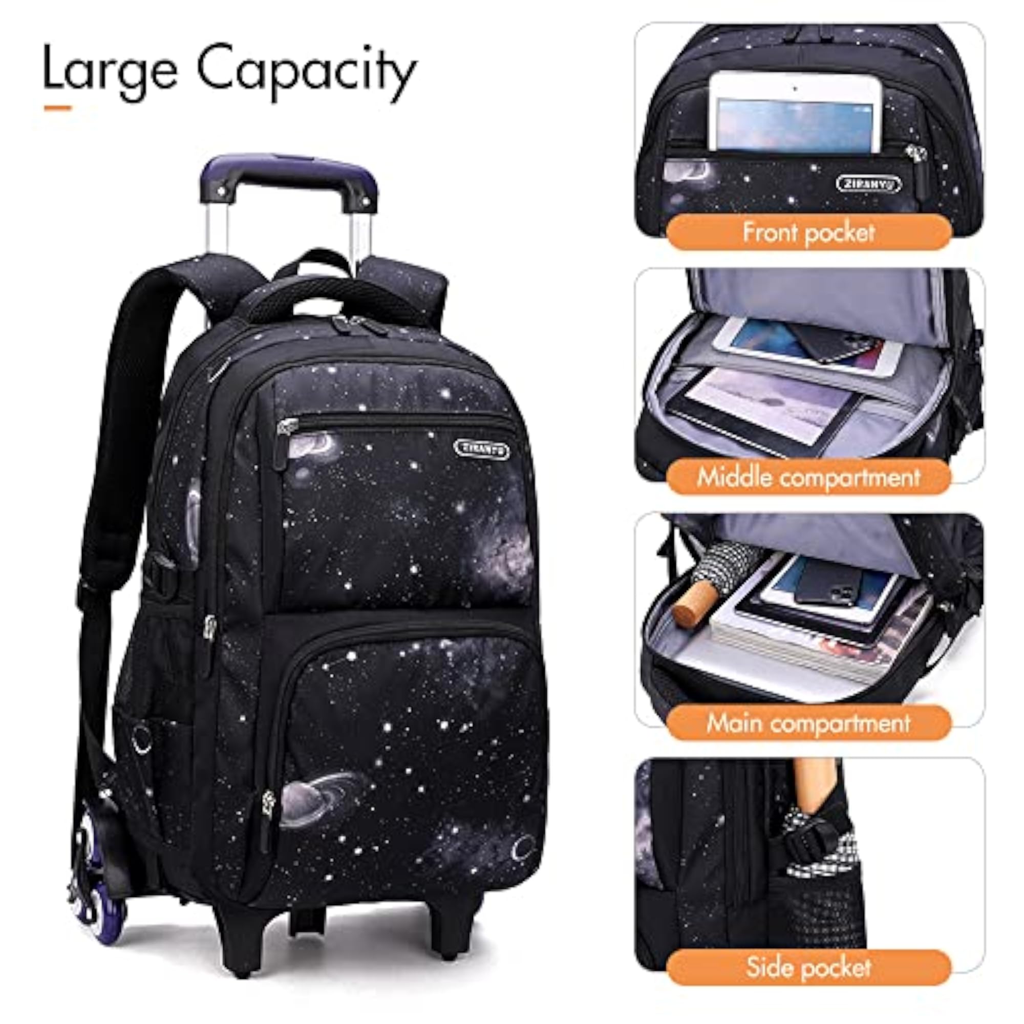 Kids Rolling Backpack for Boys and Girls, Wheeled School Bag