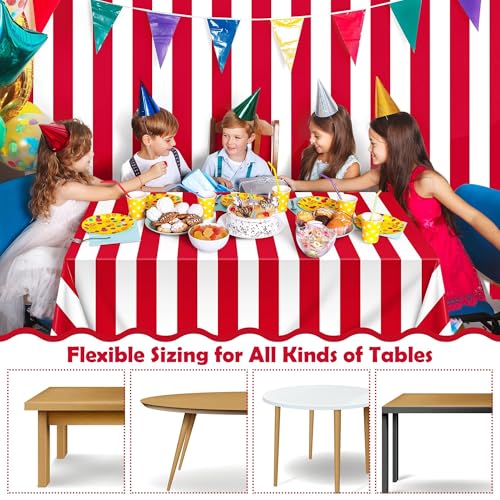 Image of Kochorie 100 Ft x 54 Inch Red & White Striped Tablecloth Roll with Cutter Box Disposable Carnival Circus Tablecloth Cut to Size Table Cover Backdrop for Carnival Party Table Stage Supplies