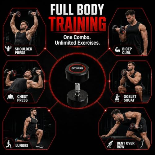 Image of Professional Rubber Coated Bouncer Dumbbells Set (50 KG Total Combo: 2.5kg, 5kg, 7.5kg & 10kg Pairs) - Heavy Duty Unbreakable Fixed Weight Dumbbells (50 Kg Combo)