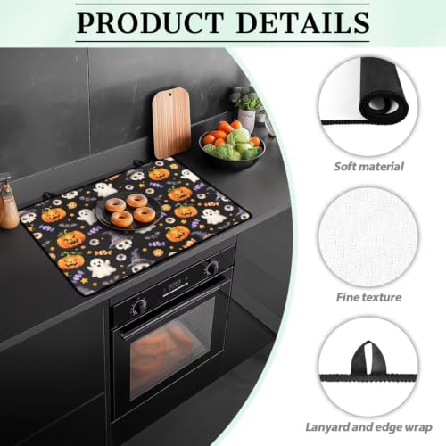 Image of Electric Stove Top Covers Heat Resistant Glass Ceramic Cooktop Cover Mat, Halloween 2026 Kitchen Decor Scratch Resistant Flat Top Stove Cover, 29 x 21 Inch, Ghost Pumpkin Skull Candy Print