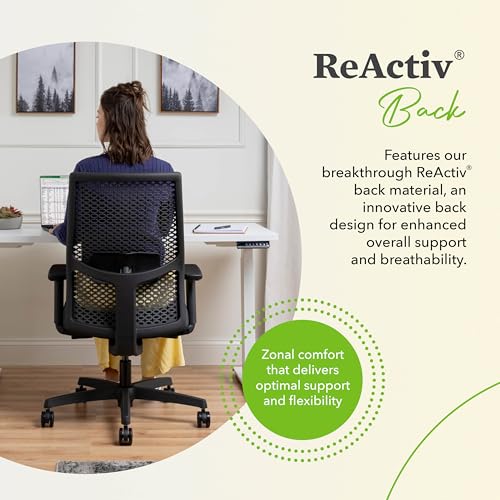 Image of HON Ignition 2.0 ReActiv Ergonomic Office Chair, Mesh Desk Chair with Lumbar Support, Synchro‑Tilt Recline, Height and Width Adjustable Arms, Swivel Wheels, Black Frame, Black
