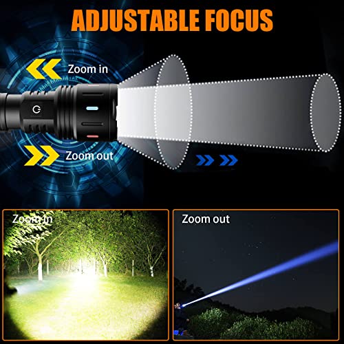 Rechargeable Flashlights High Lumens MAX 150000 Lumen,Super Bright LED Flashlight,High Powered Brightest Flashlight for Emergencies/Camping Gear,Zoomable,Waterproof,5 Modes,USB Handheld Flash Light