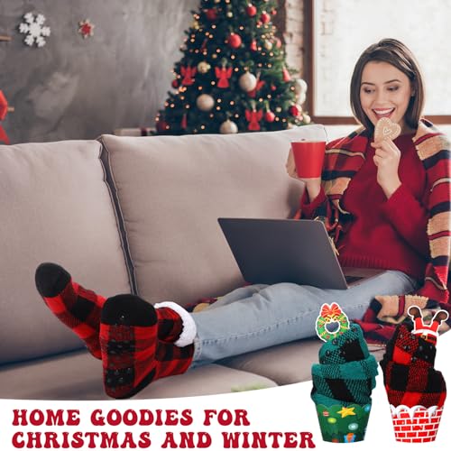 Image of Suhine 2 Pairs Christmas Slipper Socks for Women Fuzzy Cupcake Socks with Gift Boxes Plaid Socks for DIY Winter Xmas Gift