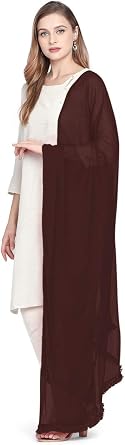 DUPATTA BAZAAR Women's Coffee Brown Chiffon Dupatta...