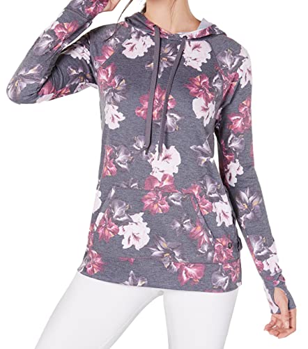 Ideology Womens Floral-Print Lace-Up Hoodie, Autumn Bloom Heather, (Small) Grey #TOP24