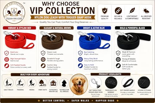 Image of VIP Collection Nylon Dog Leash with Trigger Snap Hook, Length 5 Feet
