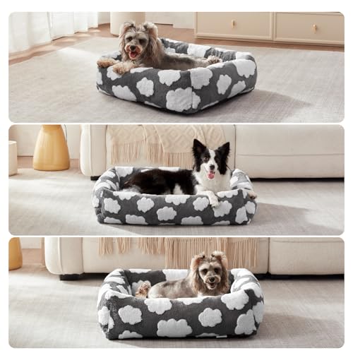 JOEJOY Medium Dog Bed Medium Size Dog, Rectangle Washable Orthopedic Pet Bed with Removable Zipper Cover, Cute Soft Calming Puppy Pet Bed with Jacquard Shaggy Plush & Non Skid Bottom