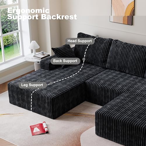Image of Modular Sectional Sofa Couches L-Shape Couch 3 Seat Modular Sofa Memory Foam Sectional Couches for Living Room (Black, 108 inch+Left Chaise + Ottoman)