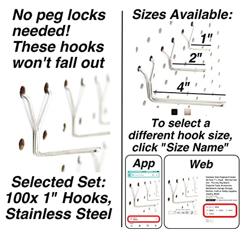 image for Right Arrange Stainless Steel Pegboard Hooks 100-Pack 1