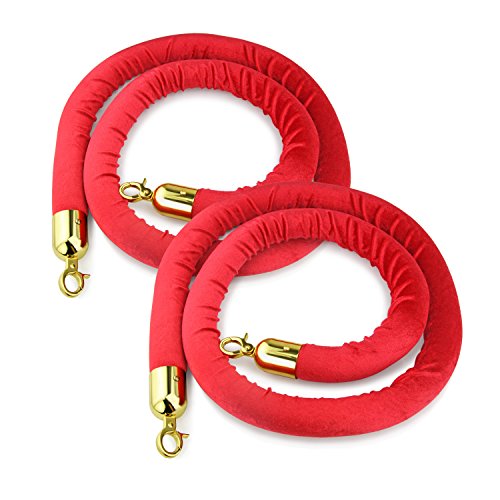 New Star Foodservice 54750 Red Velvet Stanchion Rope with Gold Color Plated Hooks