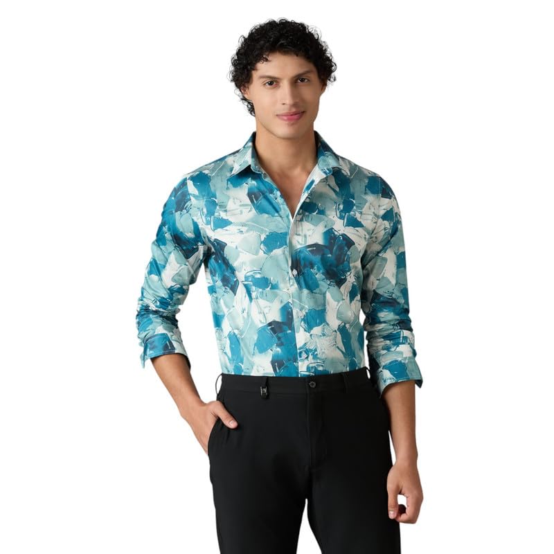 Image of Men's Printed Regular Fit Full Sleeves Cotton Formal Shirt