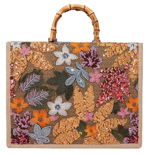 Sister Amy® Elegant Sequin-Embroidered Woven Tote Bag - Stylish Summer Beach Shoulder Handbag for Women's Vacation Essentials