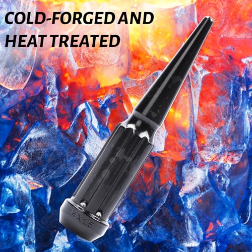 Image of 24PC M14X1.5 Thread Lug NutsSpike Spline -Black 14x1.5 4.4 inch Tall with 1 Socket Key Compatible with Chevy Silverado 1999-2023 2500hd 3500hd GMc Sierra Yukon Ford F250-350 Dodge Ram 2500 3500