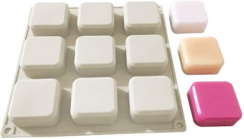 Miniatura 3 de Hedume Paquete de 4 moldes de silicona para jabón, 9 cavidades, molde de jabón cuadrado hecho a mano para hacer jabón, pudín, magdalenas, pan,