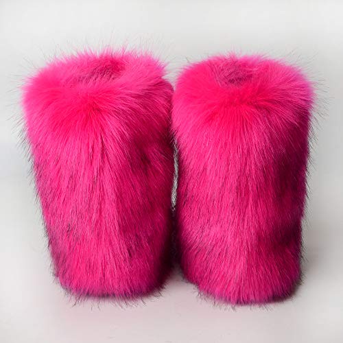 LVCOMEFF Women Faux Rabbit Fur Boot Outdoor with Fur Lining Plus Size Furry Fluffy 2021 Flat Shoes Fuzzy Snow Boot3