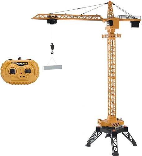 UJIKHSD Mega grúa de torre RC de 12 canales, 48 pulgadas de alto y 2.4 GHz, juguete de construcción de rotación de 360 con luces de torre, regalo de