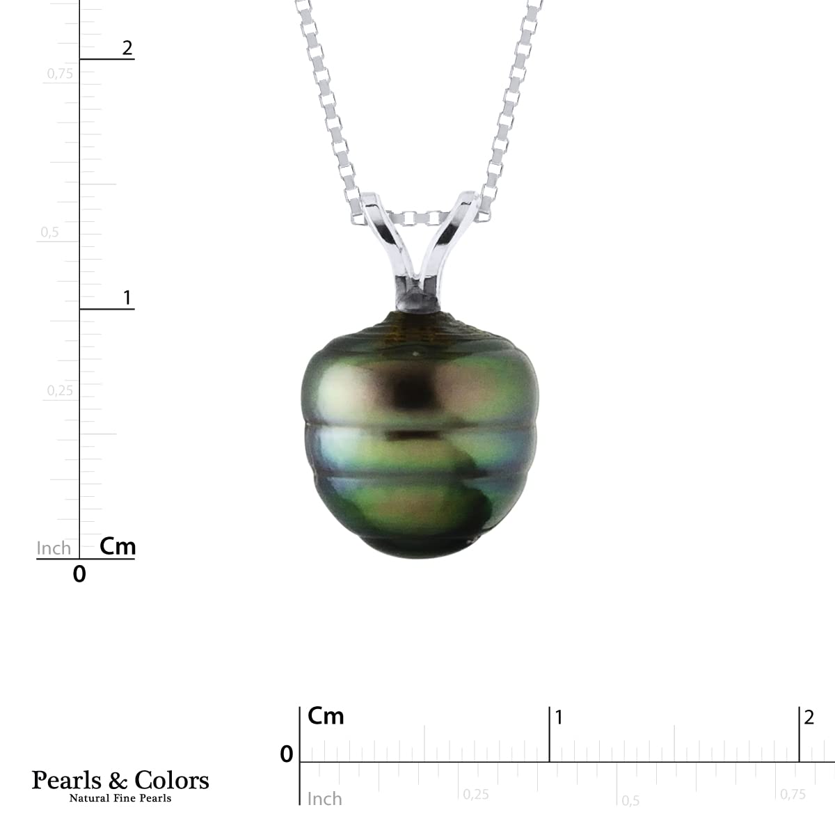 PEARLS & COLORS - Pendentif Véritable Perle de Culture de Tahiti CERCLEE 9-10 mm - Disponible en Or Jaune & Or Blanc 750 (18 Carats) - Chaine OFFERTE - Bijou Femme