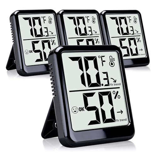 Azosowo 4-Pack Room Thermometer Indoor Hygrometer, Small Digital Temperature and Humidity Monitor Sensor, Temperature Humidity Gauge Meter for Home...