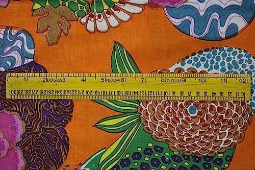 Image of Indian Hand-Block Printed Jaipuri Fruit Print Floral Ethnic Sanganer Kurti Print Cotton Fabric (20 Yards, Orange Fruit)