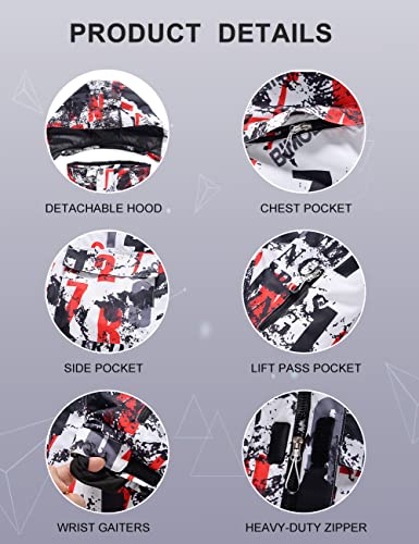 Houzoniy Men's Ski Suit Jacket And Pants Set Waterproof Insulated,Snow Suit Padded For Skiing,Snowmobiling,Hiking,Climbing Red+Black S #TOP4