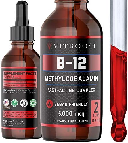 VitBoost Vegan Liquid B-12 Drops – 60 x 5000 mcg Extra Strength Raspberry Flavored Vitamin B12 Liquid Methylcobalamin sublingual Supplement | Designed to Maximize Absorption & Energy | Gluten Free VitBoost Vegan Liquid B-12 Drops – 60 x 5000 mcg Extra Strength Raspberry Flavored Vitamin B12 Liquid Methylcobalamin sublingual Supplement | Designed to Maximize Absorption & Energy | Gluten Free
