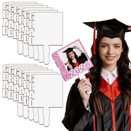 AceSubli 12 Pcs Sublimation Graduation Fans Blank 12x8 MDF Sublimation Grad Fans Sign Wood 2026 Graduation Blanks Bulk for DIY Photo Gifts Picture Frame Ceremony Party Decor (Style Grad)