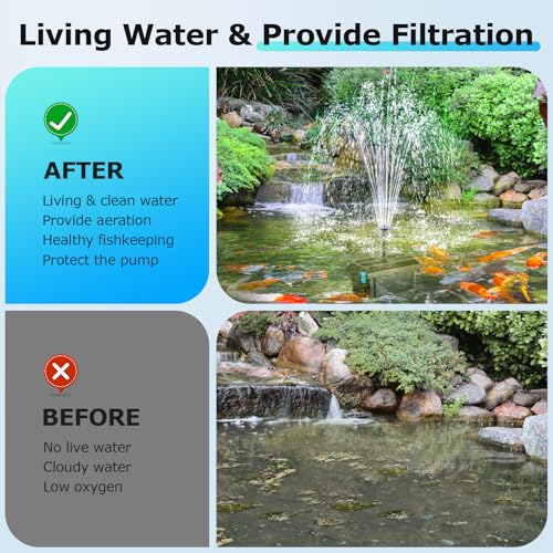 Image of POPOSOAP Solar Pond Filter with Fountain Pump, 20W Solar Powered Water Pump and Pond Filters for Outdoor Ponds Fish Tank Garden Pool Water Feature Waterfall
