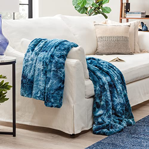 Chanasya Wolf Faux Fur Throw Blanket - Soft, Fuzzy Sherpa & Minky Throw Blanket - For Bed Or Couch - 50" X 65” - Blue #TOP7