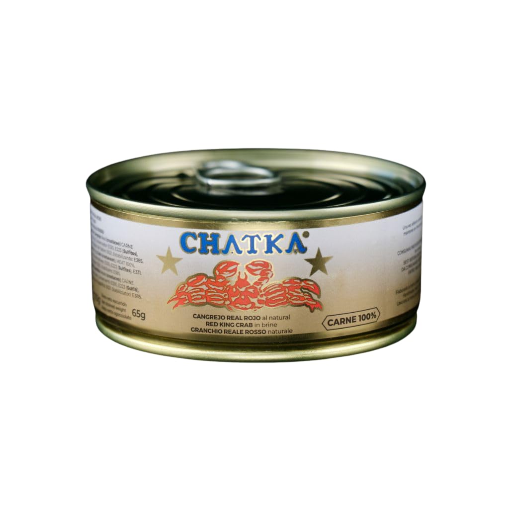 Chatka Conserva de Cangrejo Real Rojo, 60% Patas y Carne Desmigada, Bote de Cristal (150 g) (65 gram)