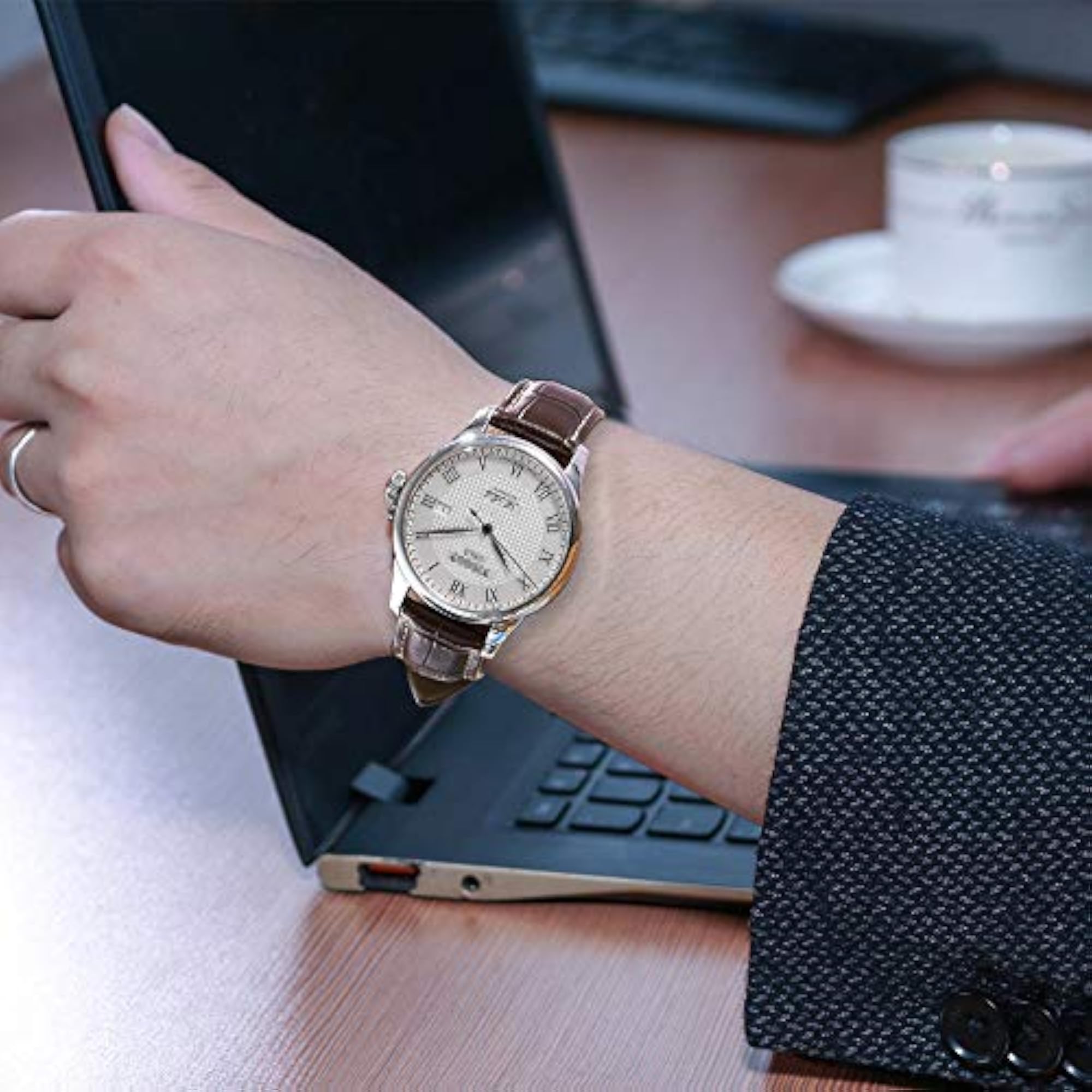 Leather Deployment Buckle Replacement Strap for Watches, Brown
