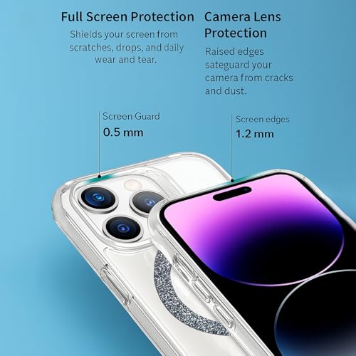 Image of AIBEX Back Cover Case Compatible with iPhone 14 Pro Max | Glitter Ring Cute Shiny Colorful Bling Case (Compatible with Magsafe) | Transparent PC+TPU Glossy Shiny Cover for Girls & Women - Black