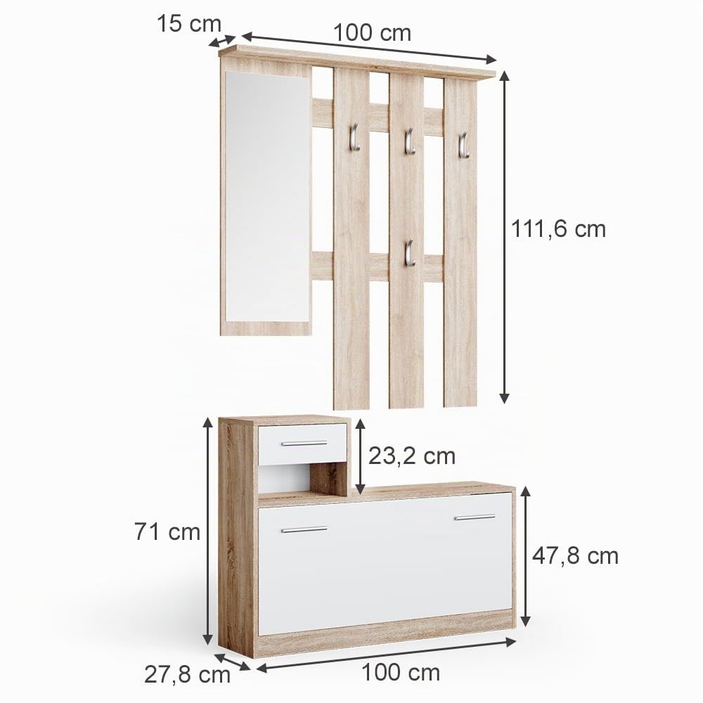 Vicco Garderobe Billy, Sonoma/Weiß, 100 x 111.6 cm