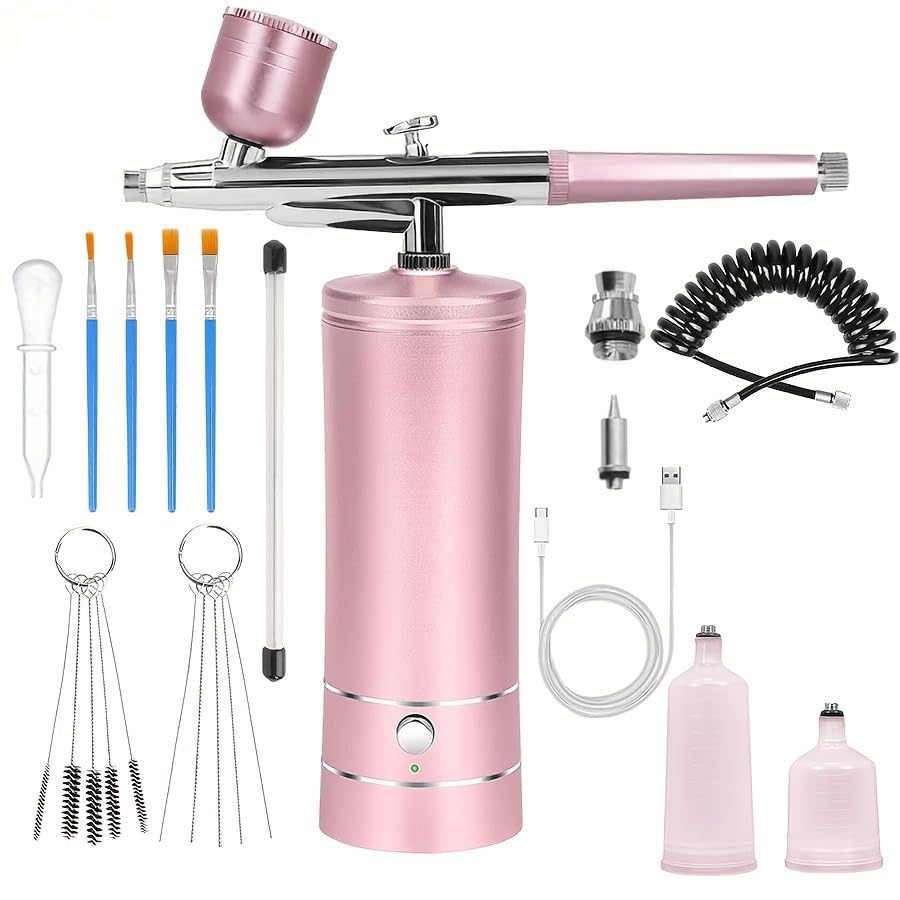 Spray gun set, anti-clogging high-pressure spray gun set, equipped with a 0.3mm nozzle and cleaning brush set, suitable for makeup, hairdressing, nail art, and cake decoration