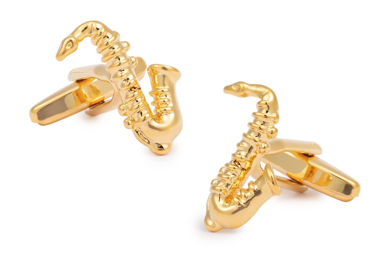 Gemelolandia | Gemelos y Pasador de Saxofón Dorado | 23x12mm |Gemelos Originales Para Camisas | Para Hombres y Niños | Regalos Para Bodas, Comuniones y Otros Eventos