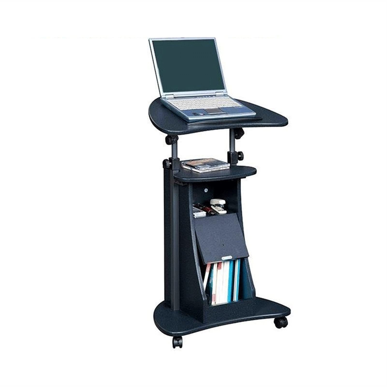 SDdPulse Black Rolling Laptop Desk Table, Lecterns Sit-to-Stand Rolling Adjustable Height Laptop Cart with Storage