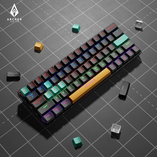 Image of Archer Tech Lab Wired Mechanical Gaming Keyboard| 60% Compact, 63 Keys+ 26 Anti-Ghosting, Blue Switches Tactile Feedback, 17 RGB Effects, 50 Million Clicks for Laptop Mac PS4 PS5 Xbox (Astra M400)