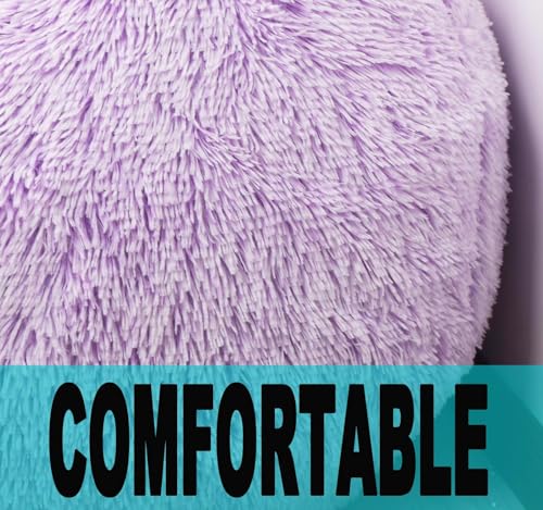 Image of Fluffy Bean Bag Chair for Kids, 2.5FT Round Memory Foam Filled Bean Bag for Teens & Kids, Ultra Soft Faux Fur Fabric Bean Bag Chairs for Playroom, Living Room, Bedroom, Lavender