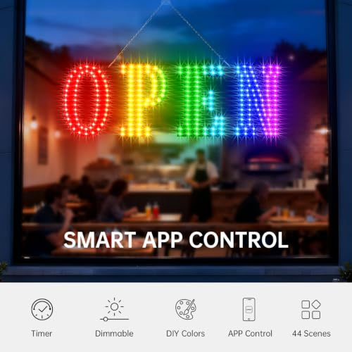 Image of OPEN Sign for Business, 30 inch x 10 inch LED Open Sign with 16 Million Colors, APP & Remote Control, Timer, 44 Flashing Modes, Adjustable Brightness & Speed, for Storefront Window or Glass Door