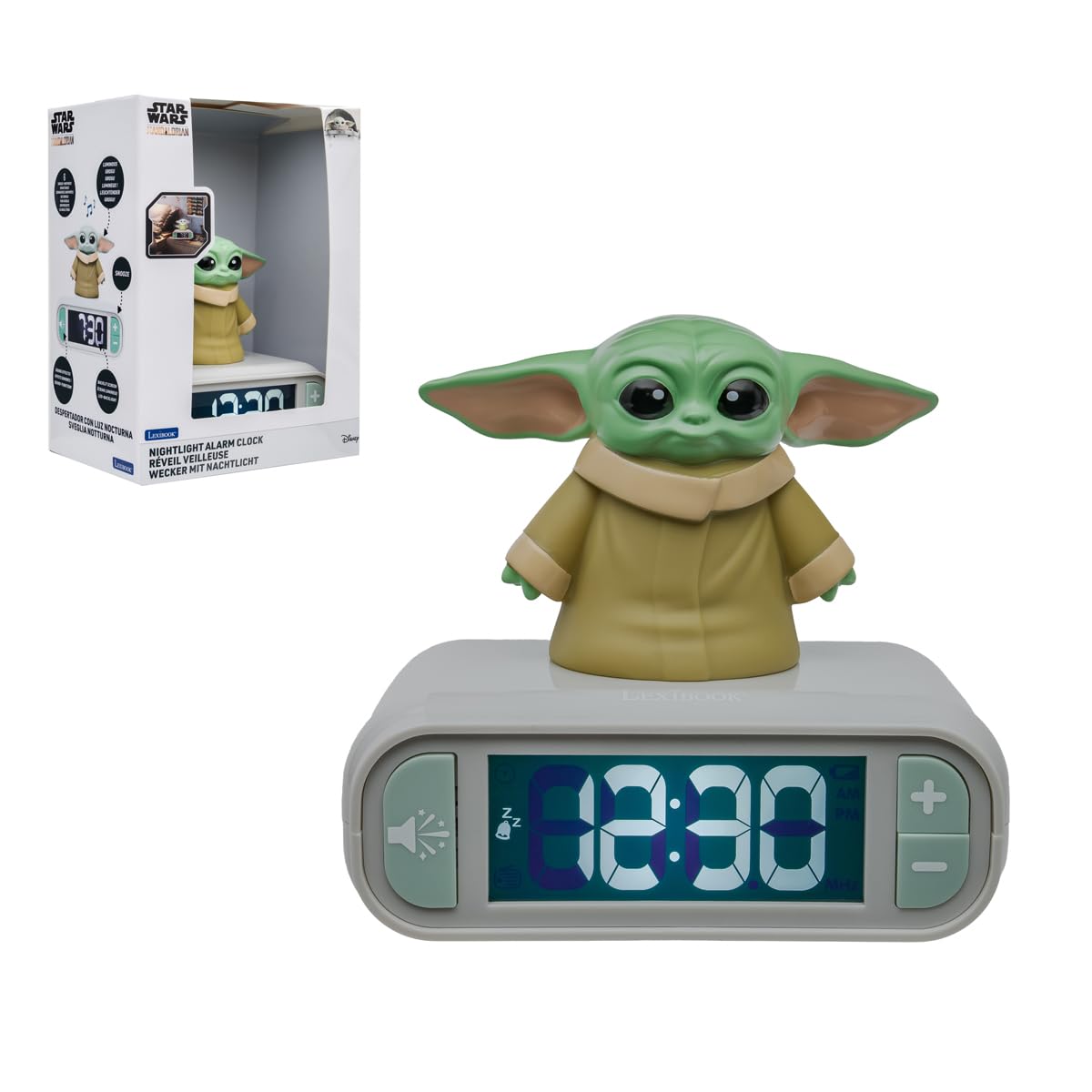 LEXIBOOK, Star Wars, Grogu Alarm Clock - Night Light with Sound Effects, Green, RL800SWLXB
