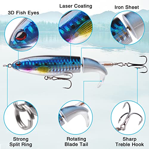 Orootl Topwater Bass Fishing Lures Set Plopping Lures With Floating Rotating Tail Whopper Lure Swimbait Topwater Crankbait Slow Sinking Popper Lures Kit For Trout Pike Walleye #TOP1