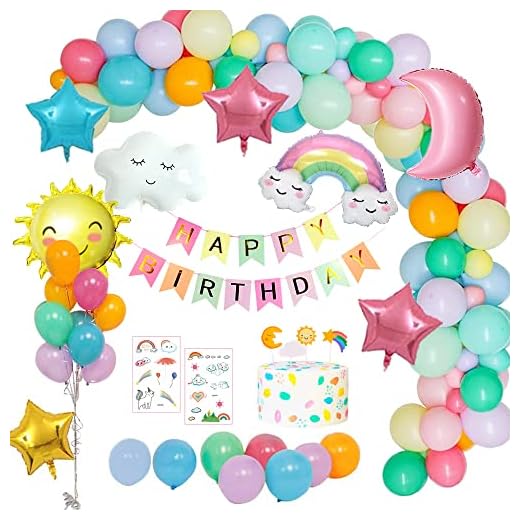 weeyin Decoraciones Fiesta Cumpleaños, Decoracion Arcoiris cumpleaños con Pancarta Feliz cumpleaños, Dom Luna Nubes Arco Iris Estrella Globo Cumpleaños para Muchacha Fiesta de Cumpleaños Decoraciones