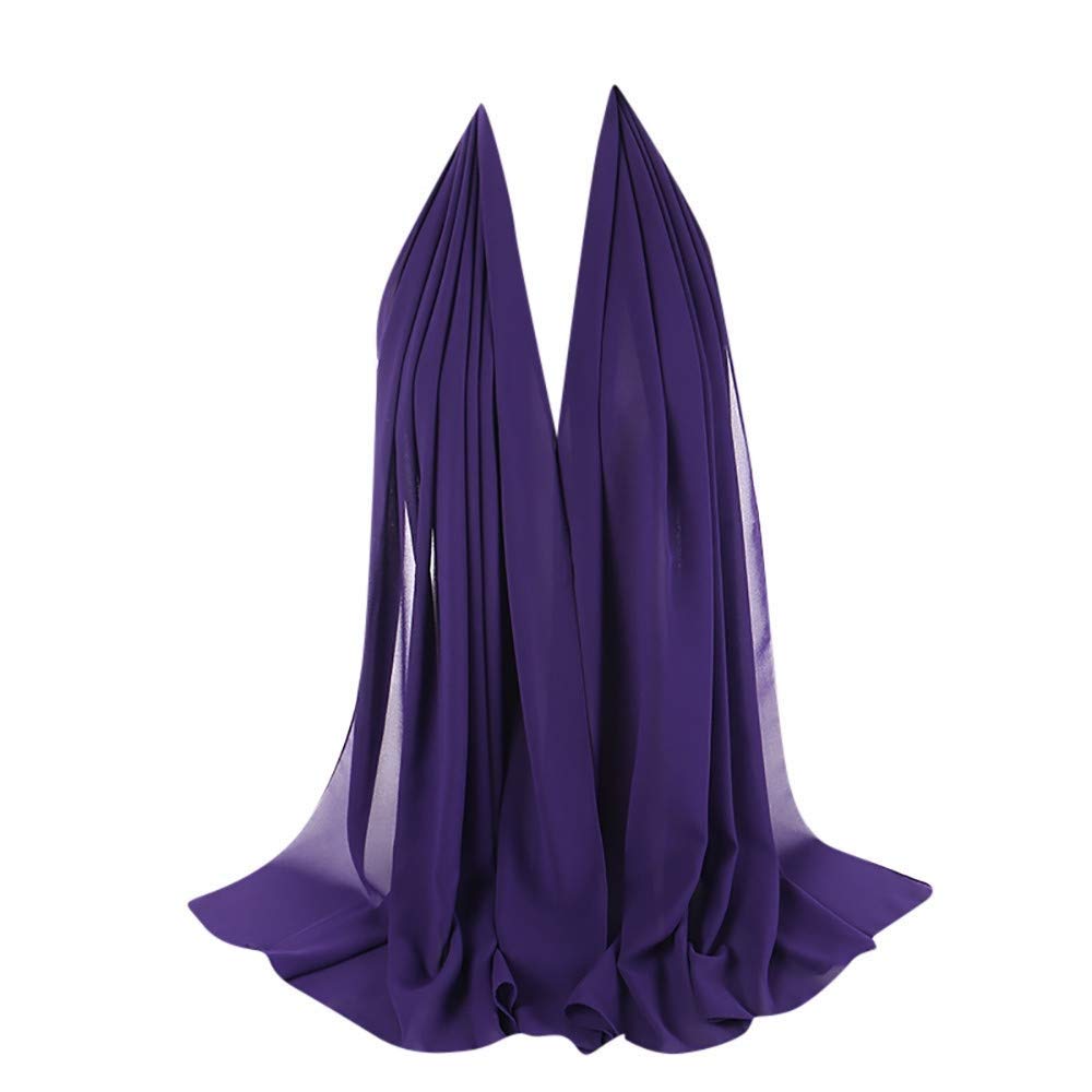 ZAR FASHIONS 175X80 Maxi *Chiffon* Premium Quality Plain Scarf Hijab Sarong Showl Large Silk (Purple)
