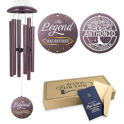 Image of ASTARIN Personalized Retirement Wind Chimes for Women Man, Happy Retirement Gift 36 inch Wind Chime for Teacher Coworkers Boss, Personalized Tree of Life Deep Tone Windchime Retiree Gift Ideas