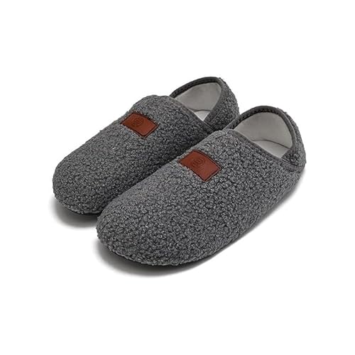 ANBIWANGLUO Zapatillas de Estar por Casa para Hombre Zapatos Invierno Pantuflas Felpa Caliente Acogedoras Zapatillas Algodón Gris,41-42 EU