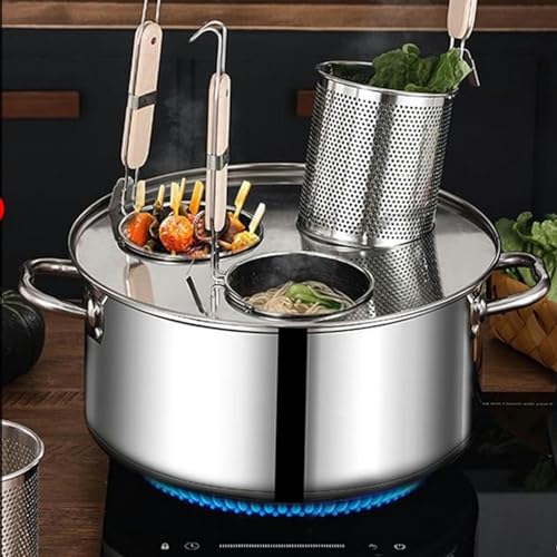 Genérico Olla de inducción de Acero Inoxidable Resistente con Tapa, Olla de 3/4/5 Agujeros para cocinar Pasta y Sopa, Esencial para Cocina Multiusos en el hogar y restaurantes.