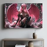 Laoife Black Angel Canvas Wall Art Gothic Woman Painting Angel Wings Canvas Art Devil Artwork Black Angel Picture Vintage Gothic Poster Angel Print Dark Art Angel Art Wall Decor 24x16 inch